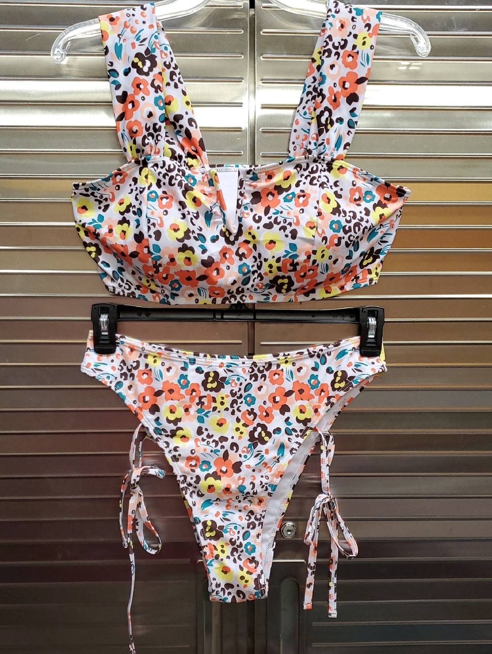 Shein 2 piece Swimsuit Multicolor Leopard Floral V Wired Bikini Size 0XL